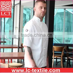 Supply Twill Weave Gabardine for Long Lasting Wear Short Sleeve Chef Uniform Equipped With 10 Stud Buttons(LCTU0021) thumbnail-3