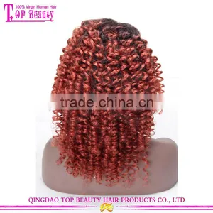 Qingdao Top Beauty Unprocessed Wholesale Virgin Malaysian Hair Afro Kinky Curly Two Tone Color Wig thumbnail-4