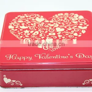Wedding Gift Red Square Tin Box With Heart-Shaped Logo , Candy Tin Cans thumbnail-1