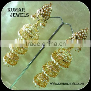 Triple Jadau Pearls Jhumki thumbnail-1