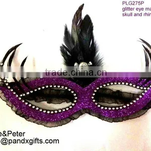 PURPLE GLITTER AND FEATHER WITH SKULL MASQUERADE PARTY MASK thumbnail-1