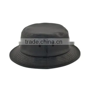 Short Brim Designer Wholesale Black Leather Blank Bucket Hat thumbnail-4