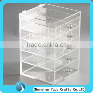 Deluxe Diamond Handle Clear Acrylic Makeup Organizer 5 6 7 Drawer Kardashian-style Storage Box Cube Case w Flip Top Quality thumbnail-1