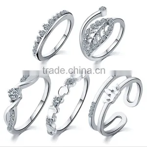 Crystal Gold/silver Plated Dubai Rings Jewelry 5pc Ring Knuckle Set thumbnail-1