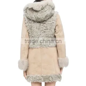 Popular Women Sheepskin Winter Hooded Coat With Fox Fur thumbnail-4