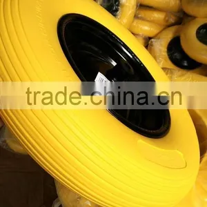 Manufacturer Supply PU Foam Wheel For Wheelbarrow/4.00-8 Flat Free Wheel Uesd for Trolley/hand Truck thumbnail-1