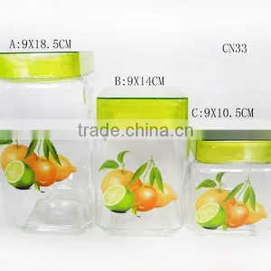 500-970ml Transparent Square With Fruit Decal Glass Cookie Jar thumbnail-1