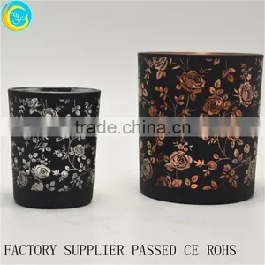 Black Laser Cut Rose Glass Candle Containers Candlestick thumbnail-5