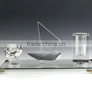 JINGYAGE Office Table Set Crystal Clear Pen Holder With Clock thumbnail-1