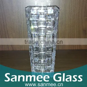 High Quality Clear Knit Embossed Decoration Glass Vase thumbnail-1