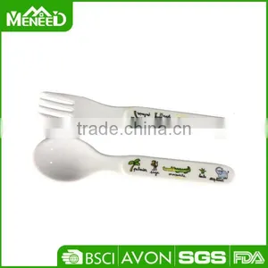 Wholesale BPA Free Durable Superior White External Printed Melamine Spoon and Fork for Children thumbnail-1