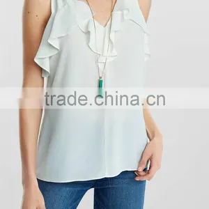 2016 Fashion Flowy Ruffle Tie Back Tank HST8029 thumbnail-3