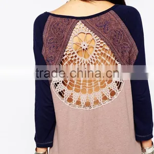 China Factory OEM ODM 2015 New Fashion Customized Round Neckline Tunic With Crochet Lace Back thumbnail-4