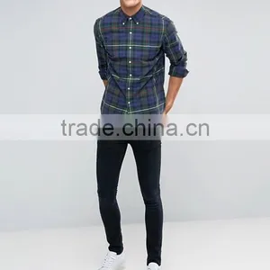 2016 High Quality Custom Long Sleeve Check Print Button Down Collar Chest Pocket Mens 100% Cotton Casual Shirts thumbnail-4
