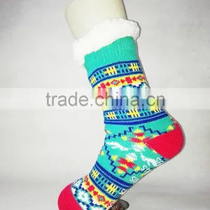 Ladies Chunky Thermal Knitted Fluffy Fleece Lined Fairisle Pattern Winter Slipper Socks thumbnail-3