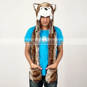 2013 Popular Animal Hat With Scarf Paws Claws Faux Fur Long Full Brown Husky thumbnail-1