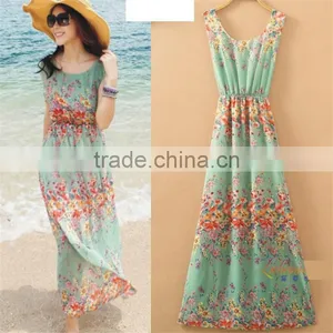 2017 Brand New Summer Women Sleeveless Floral Print Maxi Long Dresses Beach Dress thumbnail-3