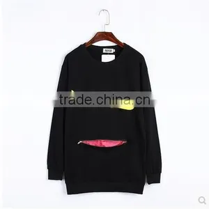 Customized Xxxxl Women Clothing Black Zipper Print Pocket Sweatshirt no Hood thumbnail-1