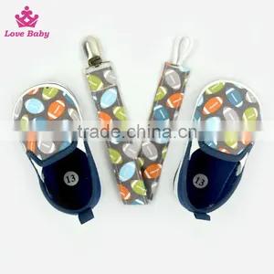 Cute Rugby Pattern Newborn Brown Color Crib Shoes Baby Shoes Matching Pacifier Clip thumbnail-6