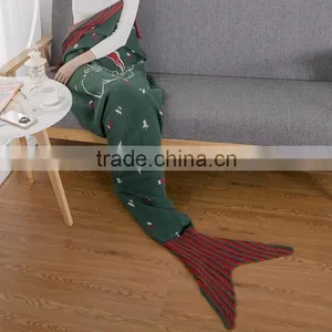 Wholesale High Quality Christmas Green Knitted Mermaid Tail Blanket for Children thumbnail-6