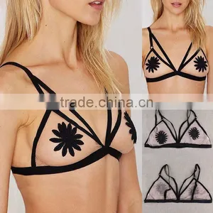 Lace & Polyester Transparent Sexy Bra Top,black and White Sexy Nipple Bra thumbnail-2