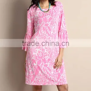 Latest Women Casual Dress With Light Pink Floral Bell-Sleeve Shift Dress Women Floral Dress Women Clothing GD90426-37 thumbnail-1