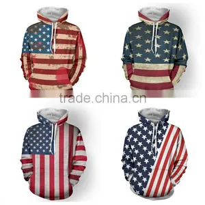 Unisex Fashion USA American Flag Print Hooded Slim Pullover Hoodie Sweatshirt thumbnail-1
