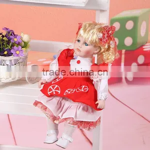 Christmas Animated Ceramic Porcelain Doll Blonde Hair Red Velvet Dress 12" thumbnail-6