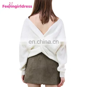 Private Label Women Jumpers Loose Long Sleeve Crop Top Knitted Sweater Women thumbnail-3