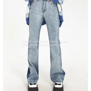 Homemade Trumpet Horseshoe Smoke Grey Jeans Women's Autumn and Winter High Waist Design Feeling Public Micro Lagoon Street Pants thumbnail-1