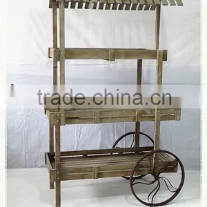 Handmade Outdoor Vintage Solid Wooden Flower Cart Wholesale for Garden Decor. HW15A00309 thumbnail-1