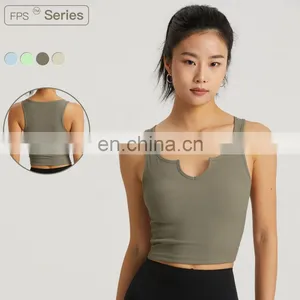 V Neck Semi Fixed Cups Ribbed Yoga Tank Tops High Support Oem Sports Bras For Gym Active Wear thumbnail-1