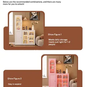 High-End Water-Proof Metal Storage Unit-CBT6584 |French Style Small Bookcase With Rounded Gold Pulls Arched Rainbow Glass Doors thumbnail-5