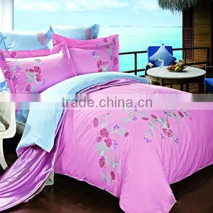 Pink Cotton Microfiber Flower Embroidery Duvet Set thumbnail-1