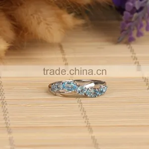 Jewelry Factory Wholesale Hot Selling New Fashion Costume Jewelry Blue Topaz Rhodium Plated Silver Jewelry Ring thumbnail-3