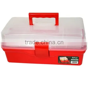 LAOA 14.5 Red Color Inch Transparent Plastic Tool Box With Drawer thumbnail-2