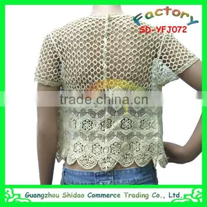 Export Wholesale High Quality Beach Wear Cotton Crochet Lace Blouse thumbnail-2