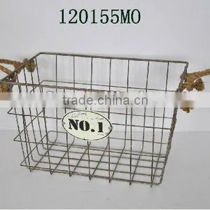 120155MO Jute Handle Metal Wire Basket Rectangle Storage Basket thumbnail-1