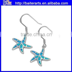 .925 Sterling Silver Blue Fire Opal Hook Starfish Earrings thumbnail-1