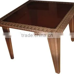 Brown Glass Table Top PE Rattan Outdoor Table thumbnail-1