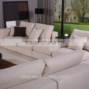 Beige Color Corner Sofa High Quality Cotton and Linen Fabric Solid Wood Legs Feather Sofa Set thumbnail-2
