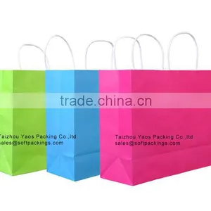 Fancy Design Colored Twisted Kraft Paper Bag, Take Away Kraft Paper Packaging Bag With Flat Bottom, Printed Food Kraft Paper Bag thumbnail-1