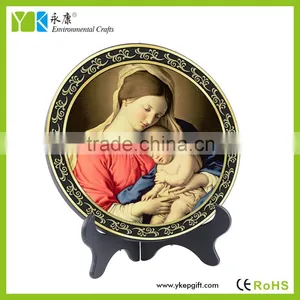 Religious Catholic Christian Blessed Virgin Mary and Baby Jesus Plate Activated Carbon Carving Craft thumbnail-2