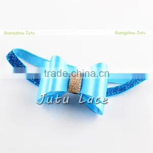 Satin Bow With Crystal Rhinestone Center - Sequin Fabric Hair Bowknot - DIY Kids Hair Accessories Flower Bows thumbnail-2