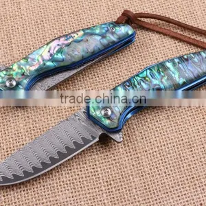 OEM Damascus Pocket Knife Application and Abalone Handle Knife thumbnail-1