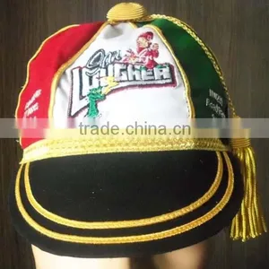 Baseball/Football/Cricket/Honours Cap With Golden Braid & Tassel, White/Black/Red Velvet thumbnail-1