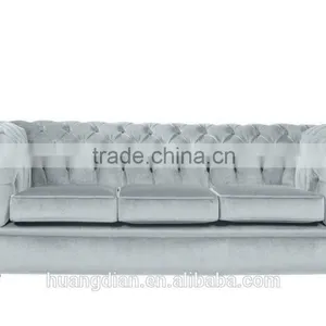 French Style White Velvet Fabric Living Room Sofa Chesterfield Sofa thumbnail-1