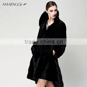 Black Plus Size Mink Coat With Skirt Hip thumbnail-2