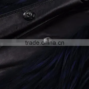Hot Sale Dark Blue Sliver Fox Fur Vest With Leather Vest thumbnail-4