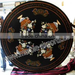 Black Round Marble Inlaid Dinning Table Top thumbnail-1